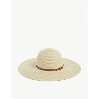 Shop Melissa Odabash Womens Cream/tan Jemima Buckle-embellished Woven Fedora Hat 1 Size