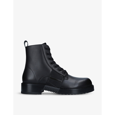 Shop Valentino Vl7n Lace-up Leather Boots In Black