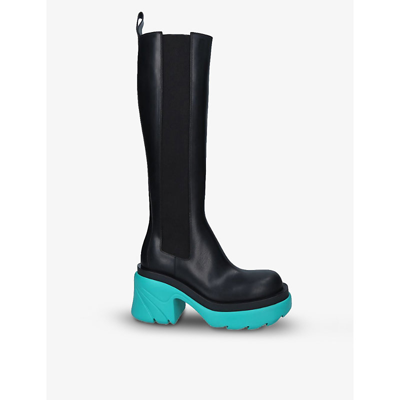 Shop Bottega Veneta Flash Colour-blocked Leather Knee-high Boots In Blk/other