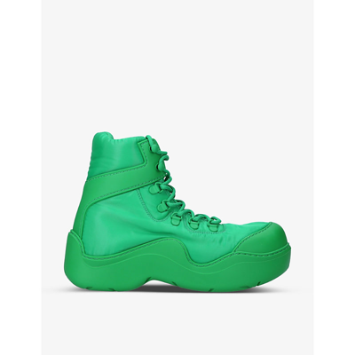 Shop Bottega Veneta Puddle Bomber Lace-up Rubber And Shell Boots In Green