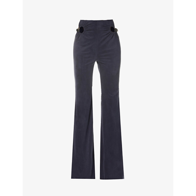 Shop Dion Lee Womens Sueded Navy Horse-bit Straight-leg High-rise Stretch-woven Trousers M