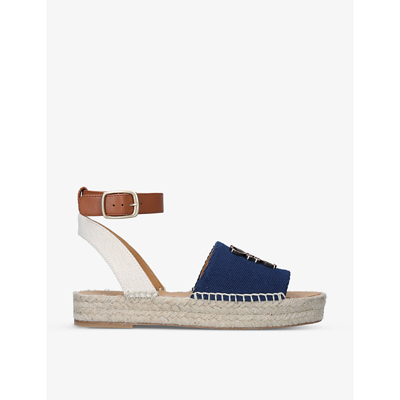 Shop Loewe Womens Navy Anagram Canvas And Leather Espadrille Sandals 4