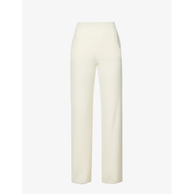 Shop Ports 1961 1961 Womens Ivory High-rise Flared Cotton And Cashmere-blend Trousers M