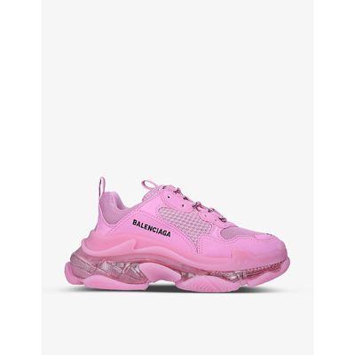 Shop Balenciaga Women's Triple S Clear Sole Faux-leather And Mesh Trainers In Pink