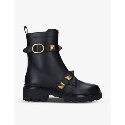 Shop Valentino Garavani Women's Blk/other Roman Stud Leather Combat Boots