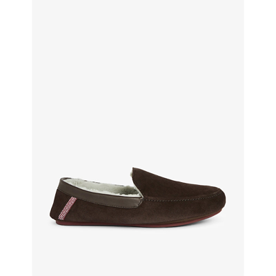 Shop Ted Baker Valant Faux Fur-lined Moccasin Suede Slippers In Brown