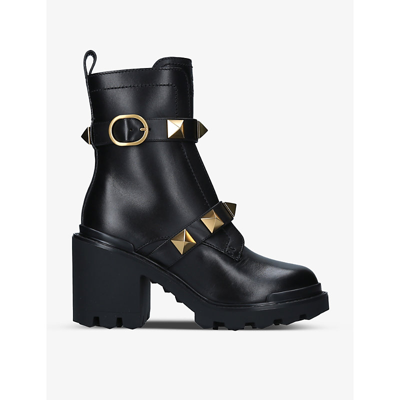 Shop Valentino Roman Stud 85 Leather Ankle Boots In Black