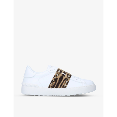 Shop Valentino Womens White/comb Rockstud Untitled Leopard-print Leather Trainers 3