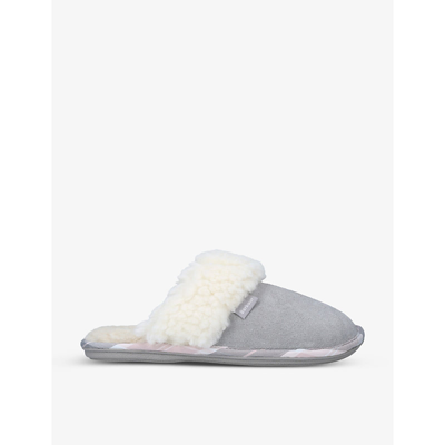Shop Barbour Lydia Shearling-lined Suede Slippers In Grey/light