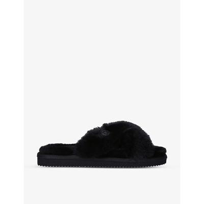 Shop Michael Michael Kors Lala Cross-over Faux-fur Slippers In Black