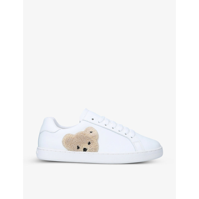 Palm Angels Teddy Embroidered Leather Sneakers In White/oth