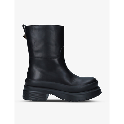 Shop Valentino Roman Stud Leather Ankle Boots In Black