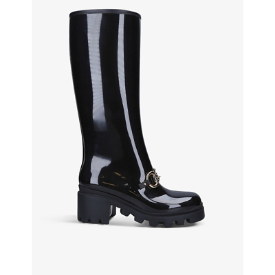 Shop Gucci Horsebit Knee-high Rubber Boots In Black