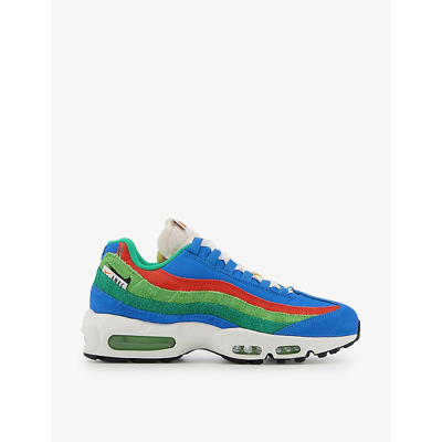 Shop Nike Mens Light Photo Blue Black R Air Max 95 Panelled Suede And Mesh Trainers