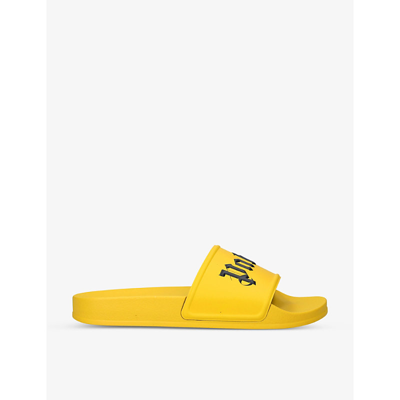 Shop Palm Angels Logo-print Rubber Pool Sliders In Yellow