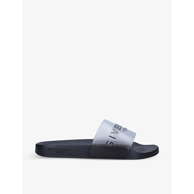 Shop Givenchy Mens White/blk Logo-print Rubber Sliders