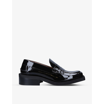 Shop Ganni Square-toe Patent-leather Penny Loafers In Black