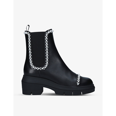 Shop Stuart Weitzman Norah Faux Pearl-embellished Leather Chelsea Boots In Black
