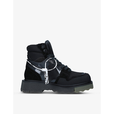 Shop Off-white C/o Virgil Abloh Men's Black Arrow-embroidered Suede And Leather Hiking Boots