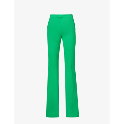 Shop Attico Rachel Flared High-rise Stretch-woven Trousers In Green