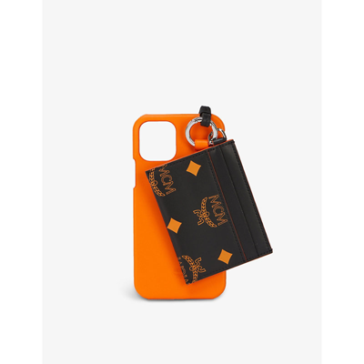 Shop Mcm Womens Persimmon Orange Logo-print Iphone 12 Phone Case And Card Holder