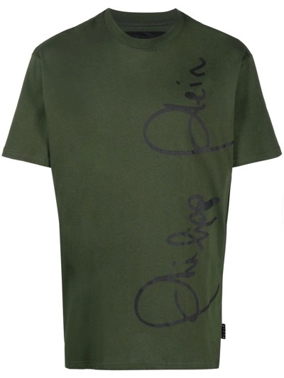 Shop Philipp Plein Logo-print Crewneck T-shirt In Green