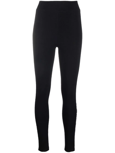 Philipp Plein Logo-studded Cotton Leggings In Black