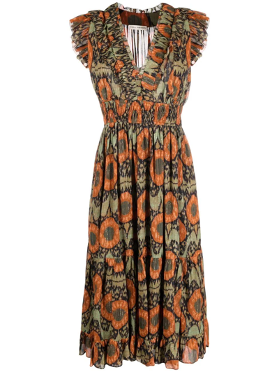 Shop Ulla Johnson Samara Sleeveless Midi Dress In Orange