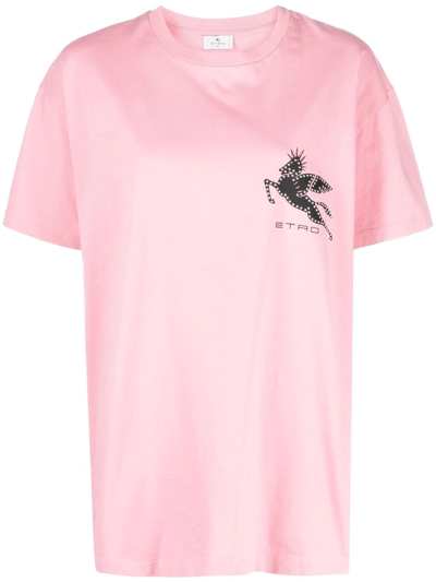 Shop Etro Studded-logo Print T-shirt In Rosa