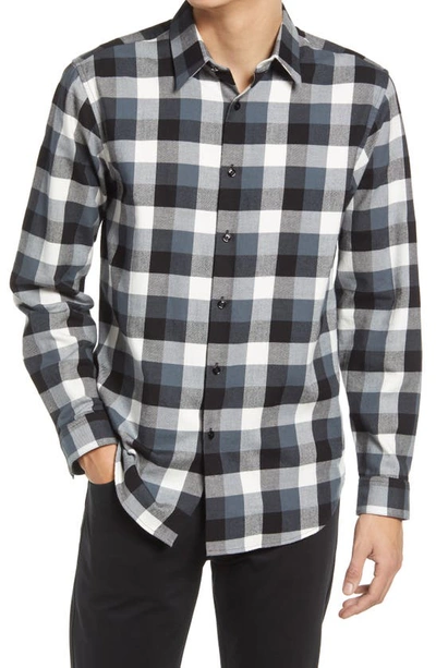 Irving Slim Fit Overdyed Plaid Button-up Shirt In Black