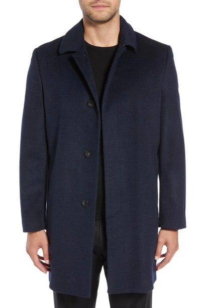 Shop Hart Schaffner Marx Turner Plaid Wool Blend Topcoat In Navy Plaid