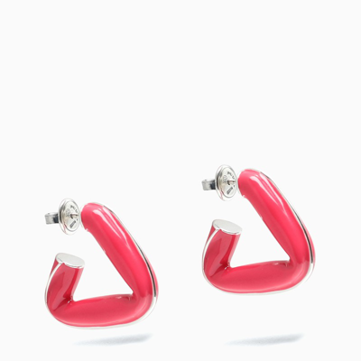 Shop Bottega Veneta Fuchsia Triangle Hoop Earrings In Pink