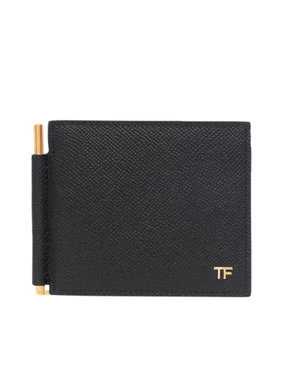Shop Tom Ford Logo-print Bi-fold Leather Wallet In Black