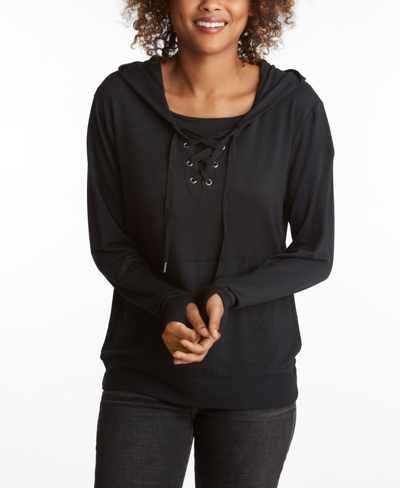 Shop Adyson Parker Women's Laceup Hoodie With Built In Mask In Black