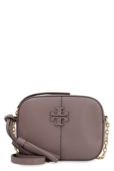 Shop Tory Burch Mcgraw Leather Camera Bag In Mud