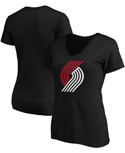 Shop Fanatics Women's Black Portland Trail Blazers Primary Logo Team V-neck T-shirt