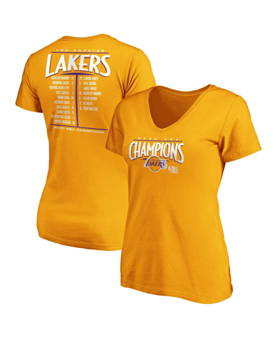 Shop Fanatics Women's Gold Los Angeles Lakers 2020 Nba Finals Champions Streaking Dunk V-neck T-shirt