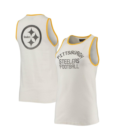 Shop Junk Food Women's White And Gold Pittsburgh Steelers Throwback Pop Binding Scoop Neck Tank Top In White/gold-tone