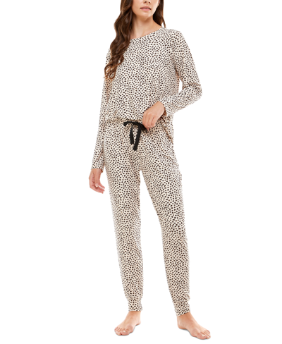 Shop Jaclyn Intimates Roudelain Printed Long-sleeve Top & Pajama Pants Set In Bengalito