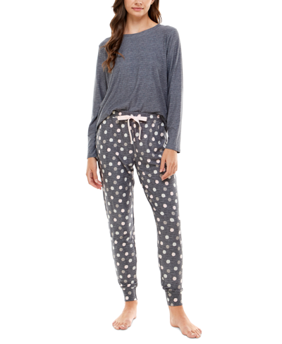 Shop Jaclyn Intimates Roudelain Printed Long-sleeve Top & Pajama Pants Set In Slate Gray