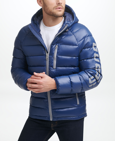 Guess Men's Active Sleeve Screen Printed Puffer Jacket In Navy | ModeSens
