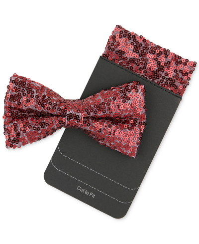 Shop Tallia Men's Sequins Bow Tie & Pocket Square Set In Dk. Pink