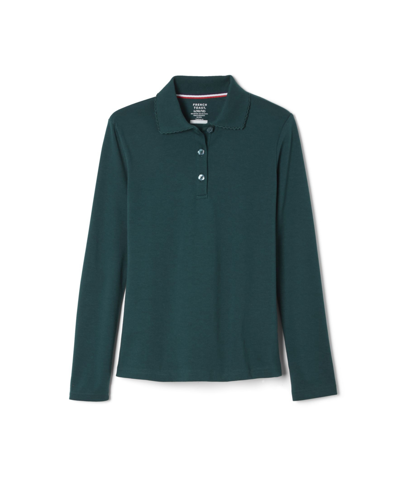French Toast Little Girls Long Sleeve Interlock Knit Polo With Picot Collar In Green