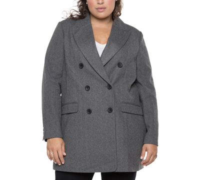 Shop Black Tape Trendy Plus Size Herringbone Jacket In Black/grey