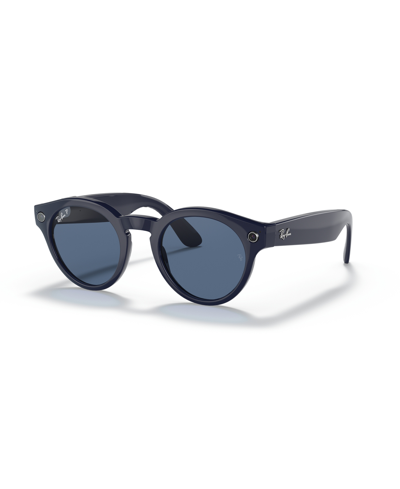 Shop Ray Ban Ray-ban Stories Polarized Round Smart Glasses In Shiny Blue
