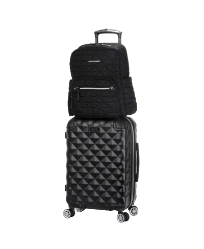 Kenneth Cole Reaction Diamond Tower Lightweight Hardside Expandable Spinner 2pc 20-inch Carry On Luggage + Matching 15" La In Black