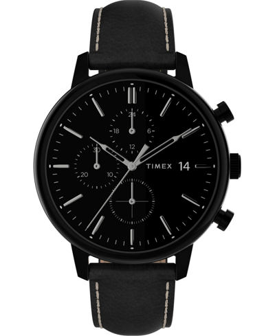 Shop Timex Men's Chicago Black Leather Strap Watch 45mm
