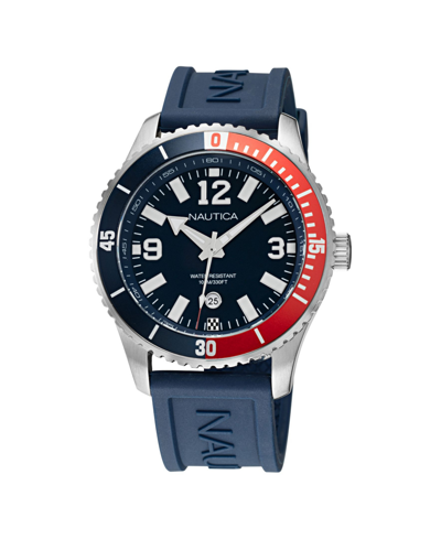 Shop Nautica Men's Analog Blue And Red Silicone Strap Watch 44 Mm