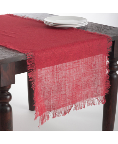 Shop Saro Lifestyle Fringed Jute Tablecloth Or Runner, 20" X 70" In Red