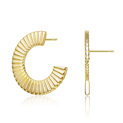 Shop Rachel Glauber 14k Gold Plated Ribbed Open Circle Drop Earrings In Gold-tone